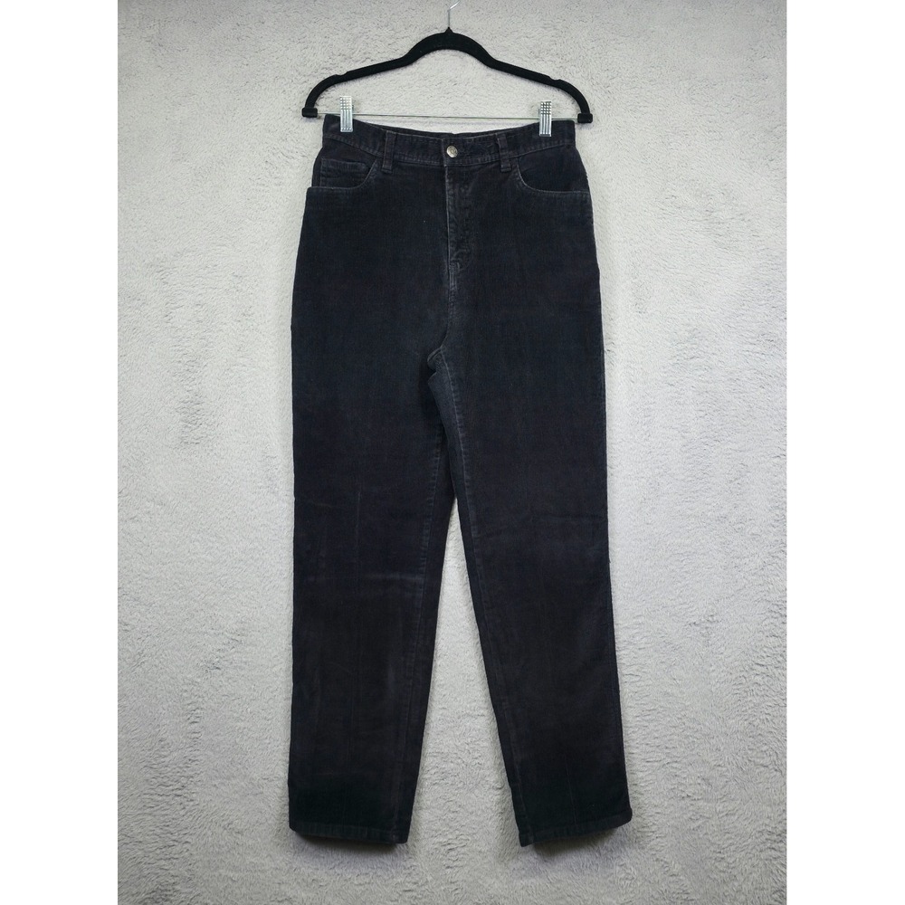 Vintage Faded Glory Pants 8 Black Tapered High Rise Corduroy Stretch‎ Retro